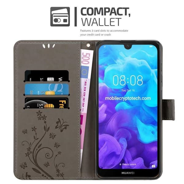 Deksel til Huawei Y6 PRO 2019 Lommebokdeksel i blomster design med magnetisk lukking, stativfunksjon og kortplasser