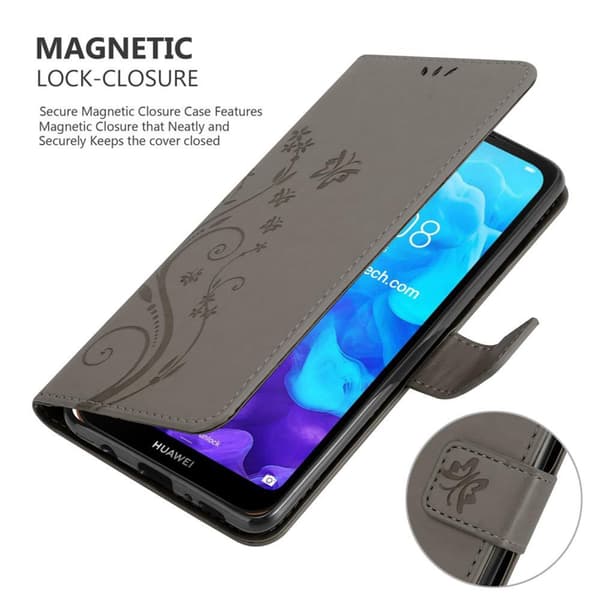 Deksel til Huawei Y6 PRO 2019 Lommebokdeksel i blomster design med magnetisk lukking, stativfunksjon og kortplasser