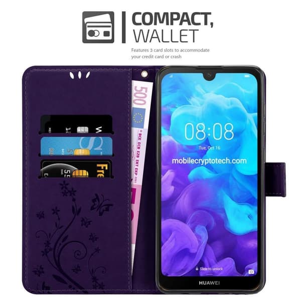 Deksel til Huawei Y6 PRO 2019 Lommebokdeksel i blomster design med magnetisk lukking, stativfunksjon og kortplasser