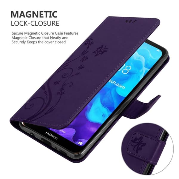 Deksel til Huawei Y6 PRO 2019 Lommebokdeksel i blomster design med magnetisk lukking, stativfunksjon og kortplasser