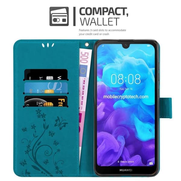 Deksel til Huawei Y6 PRO 2019 Lommebokdeksel i blomster design med magnetisk lukking, stativfunksjon og kortplasser