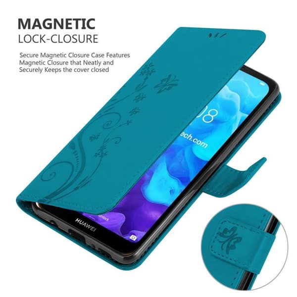 Deksel til Huawei Y6 PRO 2019 Lommebokdeksel i blomster design med magnetisk lukking, stativfunksjon og kortplasser