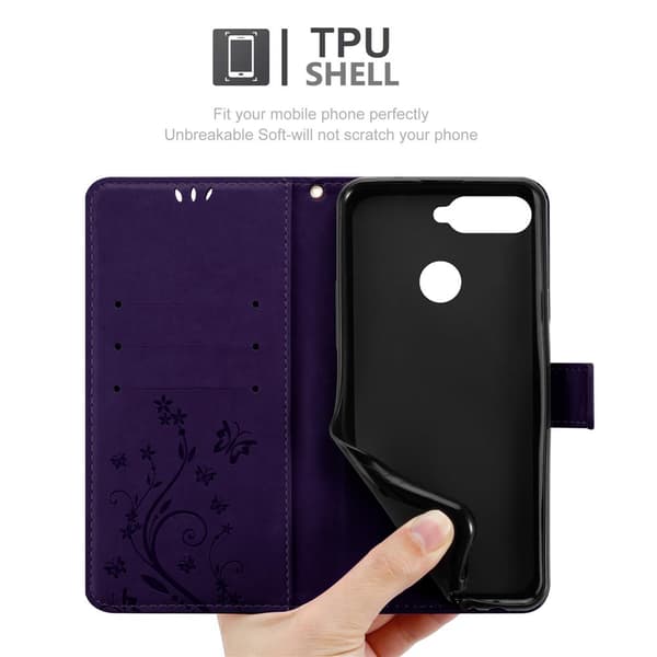 Honor 7A / Huawei Y6 PRIME 2018 Skal Fodral i blomdesign Mobilskydd Case Cover med magnetisk stängning, ståfunktion och kortplatser