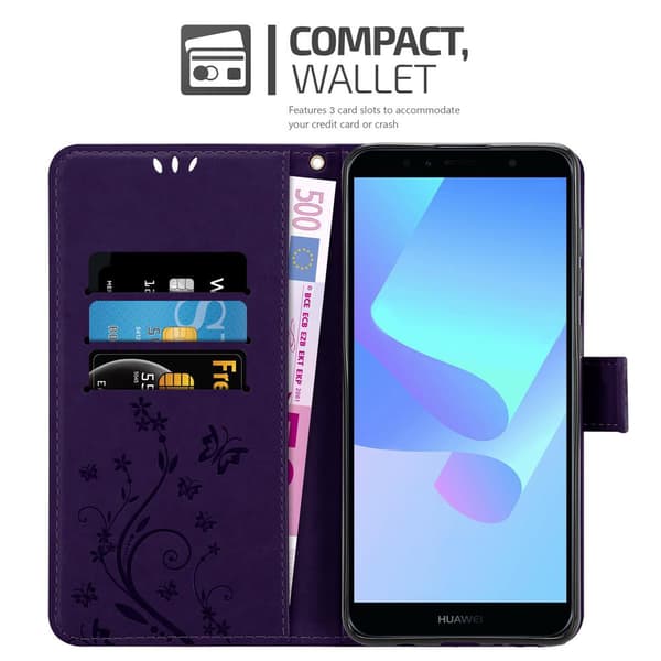 Honor 7A / Huawei Y6 PRIME 2018 Skal Fodral i blomdesign Mobilskydd Case Cover med magnetisk stängning, ståfunktion och kortplatser