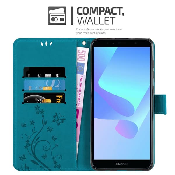 Honor 7A / Huawei Y6 PRIME 2018 Skal Fodral i blomdesign Mobilskydd Case Cover med magnetisk stängning, ståfunktion och kortplatser