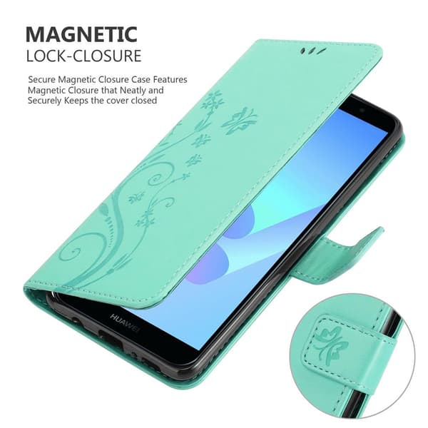 Honor 7A / Huawei Y6 PRIME 2018 Skal Fodral i blomdesign Mobilskydd Case Cover med magnetisk stängning, ståfunktion och kortplatser