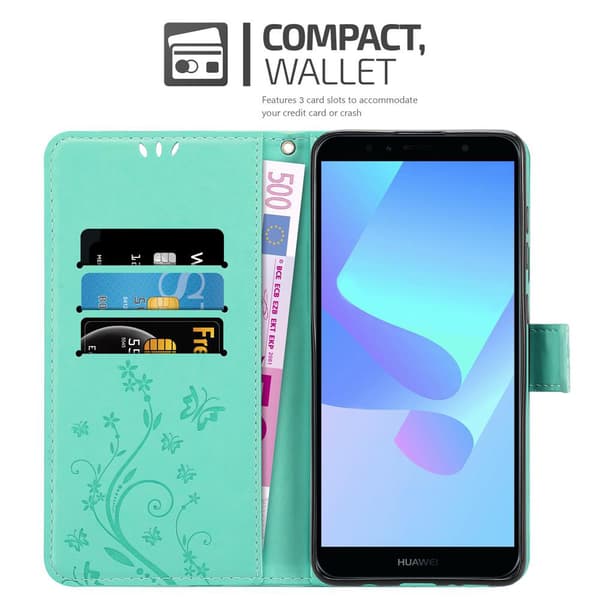 Honor 7A / Huawei Y6 PRIME 2018 Skal Fodral i blomdesign Mobilskydd Case Cover med magnetisk stängning, ståfunktion och kortplatser