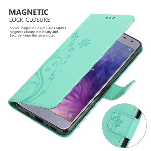 Samsung Galaxy J4 2018 Skal Fodral i blomdesign Mobilskydd Case Cover med magnetisk stängning, ståfunktion och kortplatser