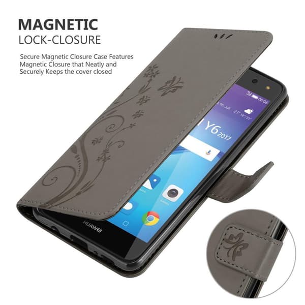 Huawei Y5 2017 / Y6 2017 Suojakotelo Suojakuori Lompakkokotelo Matkapuhelinkotelo Kukat jossa on magneettisuljenta, jalusta-toiminto ja korttipaikat