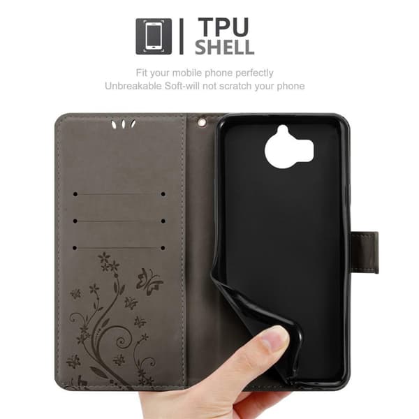 Huawei Y5 2017 / Y6 2017 Suojakotelo Suojakuori Lompakkokotelo Matkapuhelinkotelo Kukat jossa on magneettisuljenta, jalusta-toiminto ja korttipaikat
