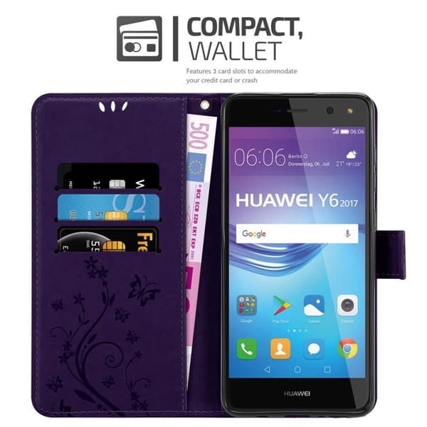 Huawei Y5 2017 / Y6 2017 Suojakotelo Suojakuori Lompakkokotelo Matkapuhelinkotelo Kukat jossa on magneettisuljenta, jalusta-toiminto ja korttipaikat
