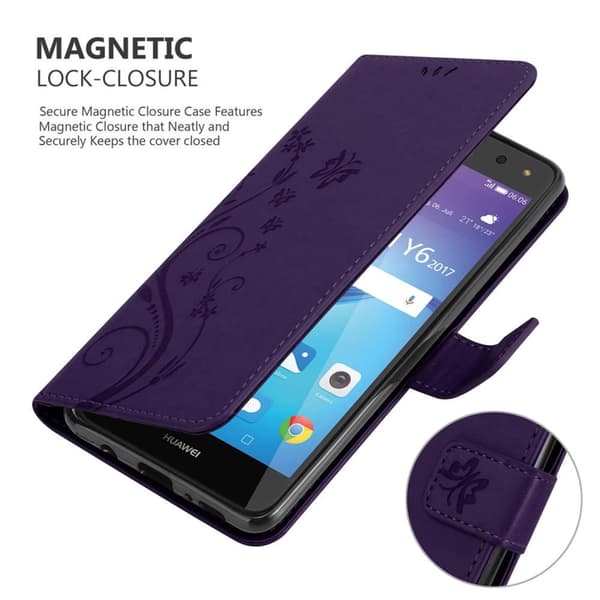Huawei Y5 2017 / Y6 2017 Suojakotelo Suojakuori Lompakkokotelo Matkapuhelinkotelo Kukat jossa on magneettisuljenta, jalusta-toiminto ja korttipaikat