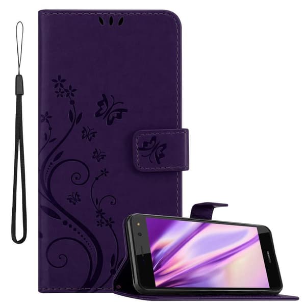 Huawei Y5 2017 / Y6 2017 Suojakotelo Suojakuori Lompakkokotelo Matkapuhelinkotelo Kukat jossa on magneettisuljenta, jalusta-toiminto ja korttipaikat FLOWER TUMMA VIOELTTI
