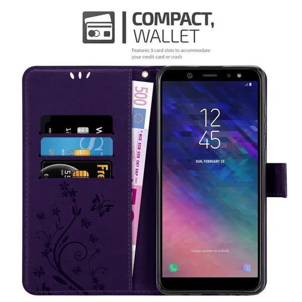 Samsung Galaxy A6 2018 Suojakotelo Suojakuori Lompakkokotelo Matkapuhelinkotelo Kukat jossa on magneettisuljenta, jalusta-toiminto ja korttipaikat