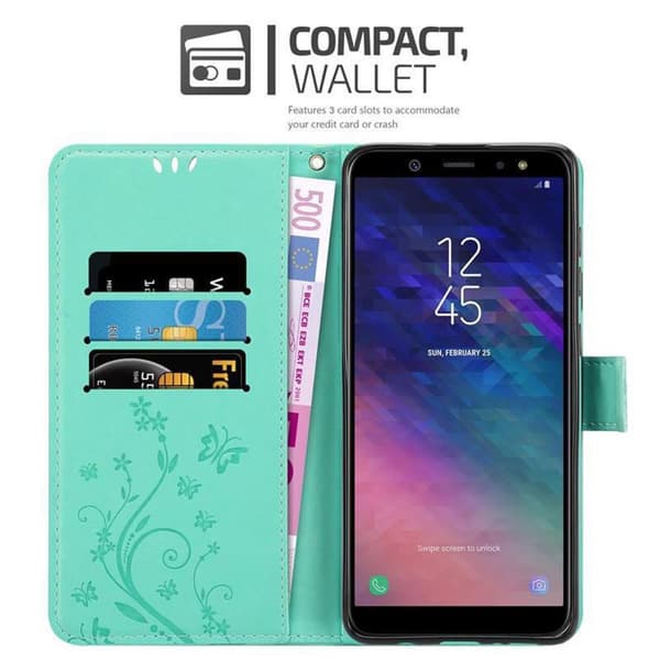 Samsung Galaxy A6 2018 Suojakotelo Suojakuori Lompakkokotelo Matkapuhelinkotelo Kukat jossa on magneettisuljenta, jalusta-toiminto ja korttipaikat