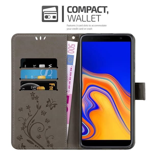 Samsung Galaxy J4 PLUS Suojakotelo Suojakuori Lompakkokotelo Matkapuhelinkotelo Kukat jossa on magneettisuljenta, jalusta-toiminto ja korttipaikat