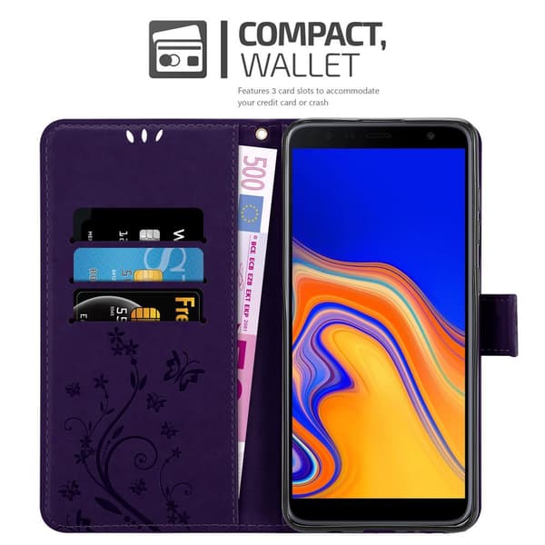Samsung Galaxy J4 PLUS Suojakotelo Suojakuori Lompakkokotelo Matkapuhelinkotelo Kukat jossa on magneettisuljenta, jalusta-toiminto ja korttipaikat