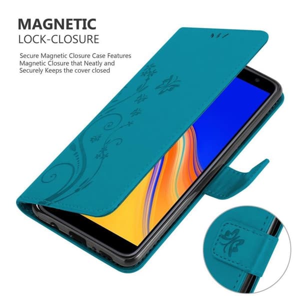 Deksel til Samsung Galaxy J4 PLUS Lommebokdeksel i blomster design med magnetisk lukking, stativfunksjon og kortplasser