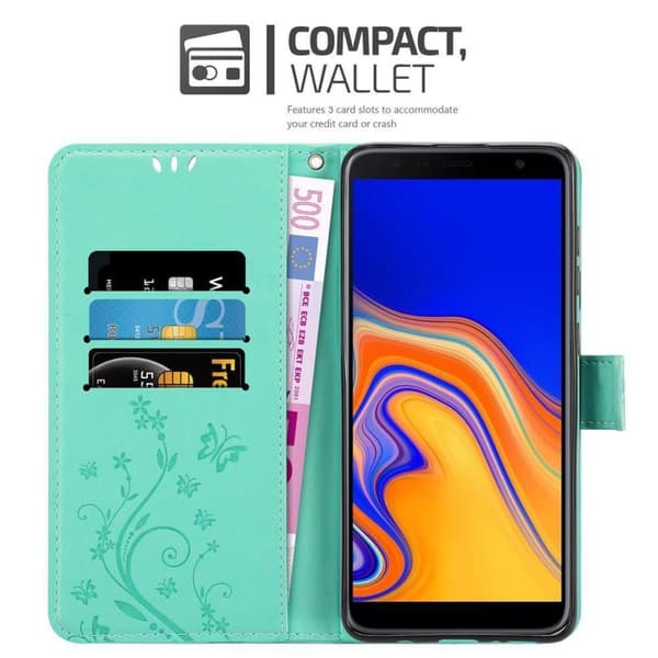 Samsung Galaxy J4 PLUS Suojakotelo Suojakuori Lompakkokotelo Matkapuhelinkotelo Kukat jossa on magneettisuljenta, jalusta-toiminto ja korttipaikat