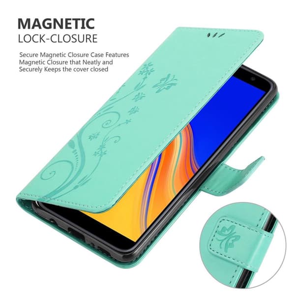 Samsung Galaxy J4 PLUS Suojakotelo Suojakuori Lompakkokotelo Matkapuhelinkotelo Kukat jossa on magneettisuljenta, jalusta-toiminto ja korttipaikat
