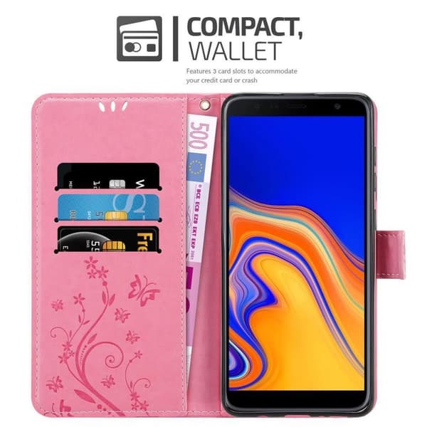 Samsung Galaxy J4 PLUS Suojakotelo Suojakuori Lompakkokotelo Matkapuhelinkotelo Kukat jossa on magneettisuljenta, jalusta-toiminto ja korttipaikat