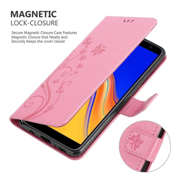 Samsung Galaxy J4 PLUS Suojakotelo Suojakuori Lompakkokotelo Matkapuhelinkotelo Kukat jossa on magneettisuljenta, jalusta-toiminto ja korttipaikat