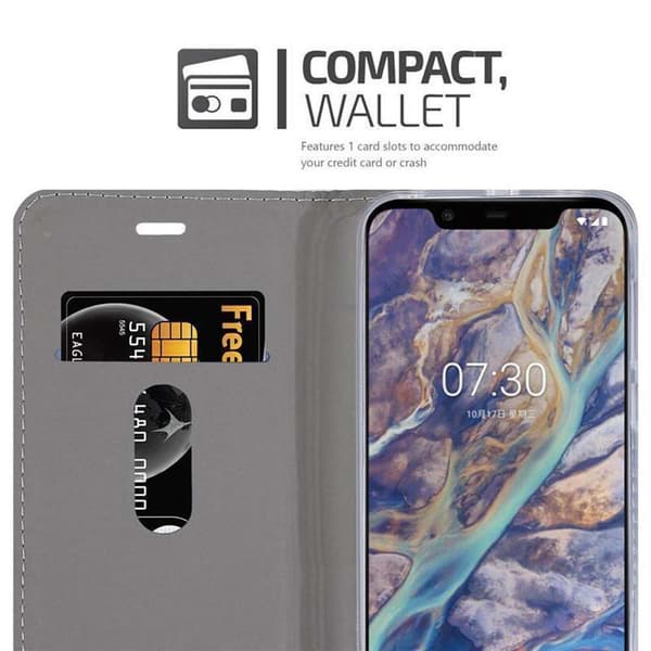 Deksel til Nokia 7.1 PLUS / X7 Lommebokdeksel med magnetisk lukking, stativfunksjon og kortlomme
