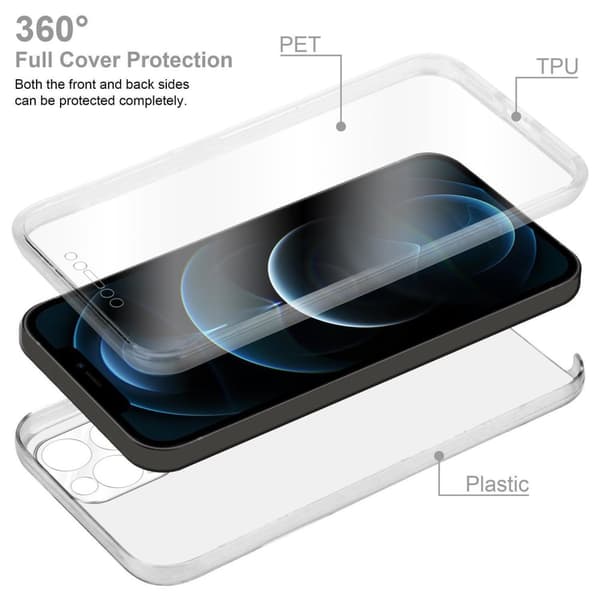 Deksel til iPhone 12 PRO MAX 360° helkroppsbeskyttelse Silikondeksel foran og bak, allroundbeskyttelse med skjermbeskyttelse