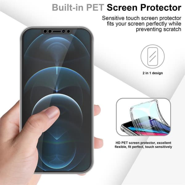 Deksel til iPhone 12 PRO MAX 360° helkroppsbeskyttelse Silikondeksel foran og bak, allroundbeskyttelse med skjermbeskyttelse
