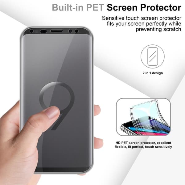 Deksel til Samsung Galaxy S9 360° helkroppsbeskyttelse Silikondeksel foran og bak, allroundbeskyttelse med skjermbeskyttelse