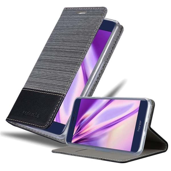 Honor V9 PLAY Suojakotelo Suojakuori Lompakkokotelo Matkapuhelinkotelo jossa magneettisuljenta, jalusta-toiminto ja korttitasku HARMAA MUSTA