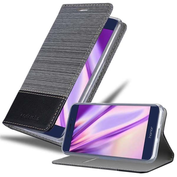 Honor 6C PRO Suojakotelo Suojakuori Lompakkokotelo Matkapuhelinkotelo jossa magneettisuljenta, jalusta-toiminto ja korttitasku HARMAA MUSTA