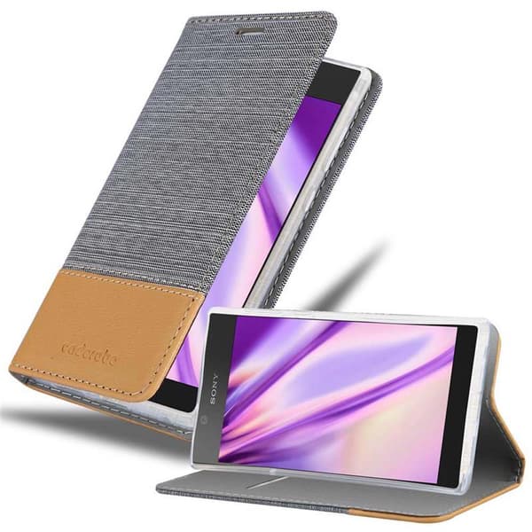 Sony Xperia L1 Skal Plånboksfodral med magnetisk stängning, ståfunktion och kortficka LJUS GRÅ BRUN