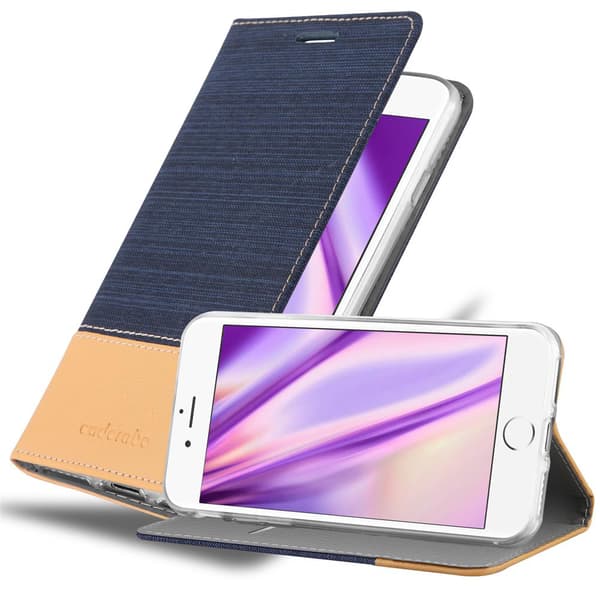 iPhone 6 / 6S Suojakotelo Suojakuori Lompakkokotelo Matkapuhelinkotelo jossa magneettisuljenta, jalusta-toiminto ja korttitasku TUMMAN SININEN RUSKEA