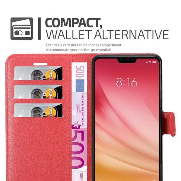 Xiaomi Mi 8 LITE Suojakotelo Lompakkokotelo Matkapuhelinkotelo Suojakuori jossa magneettisuljenta, jalusta-toiminto ja korttitasku