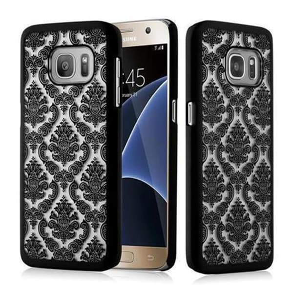 Deksel for Samsung Galaxy S7 Hardt Case Beskyttelsesdeksel i Flowers Paisley Henna-design mot riper og slag SVART