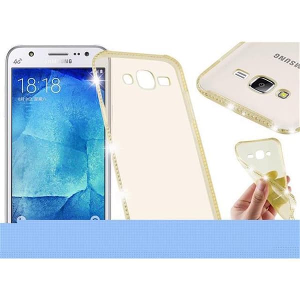 Samsung Galaxy J5 2015 Skal Fodral av flexibelt TPU-silikon i strass design TRANSPARENT GULD