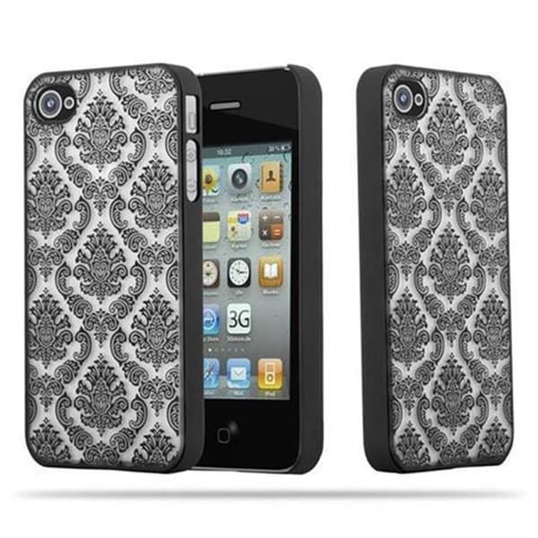 iPhone 4 / 4S Suojakuori Suojakotelo Flowers Paisley Henna Design naarmuja ja kolhuja vastaan MUSTA