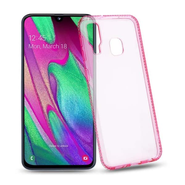 Samsung Galaxy A40 Skal Fodral av flexibelt TPU-silikon i strass design TRANSPARENT ROSA