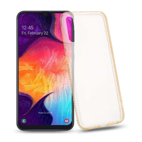 Samsung Galaxy A50 4G / A50s / A30s Suojakuori Suojakotelo valmistettu joustavasta TPU-silikonista strassikivikuvioinnilla LÄPINÄKYVÄ KULLA