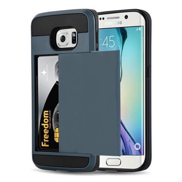Samsung Galaxy S6 EDGE Suojakuori Suojakotelo hybridi Hard Case Suojaava kansi piilotettu kortti taskussa TURVALLINEN LAIVASTONSININEN