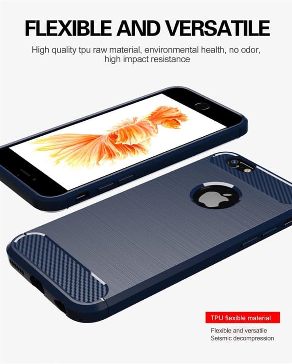 Deksel til iPhone 6 / 6S Beskyttelsesdeksel av fleksibelt TPU-silikon i rustfritt stål-karbonfiberutseende