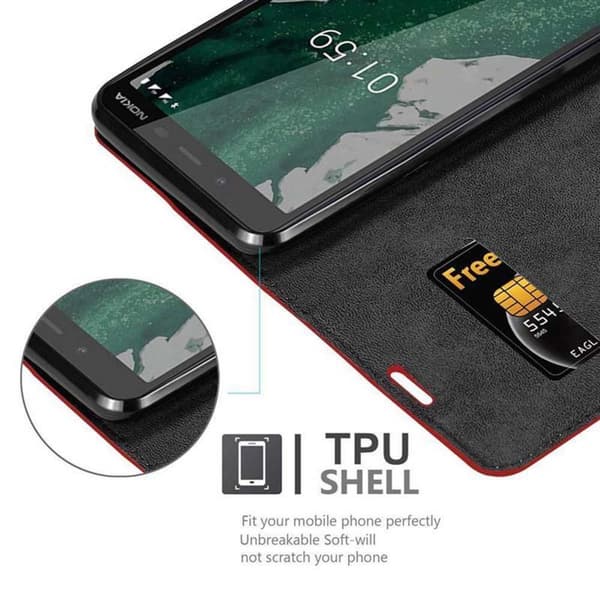 Lommebokdeksel til Nokia 1 PLUS Deksel med magnetisk lukking, stativfunksjon og kortlomme