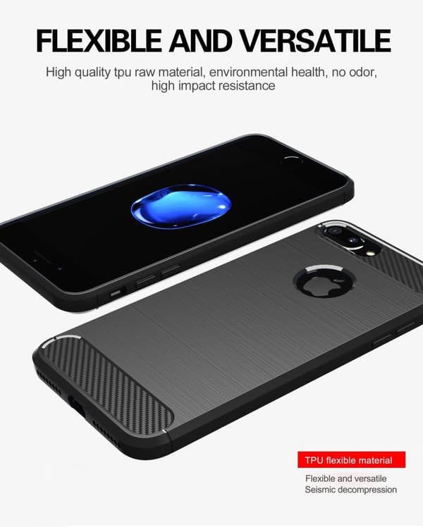 Deksel til iPhone 7 PLUS / 7S PLUS Beskyttelsesdeksel av fleksibelt TPU-silikon i rustfritt stål-karbonfiberutseende