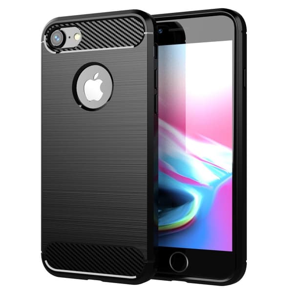 Deksel til iPhone 7 / 7S / 8 Beskyttelsesdeksel av fleksibelt TPU-silikon i rustfritt stål-karbonfiberutseende