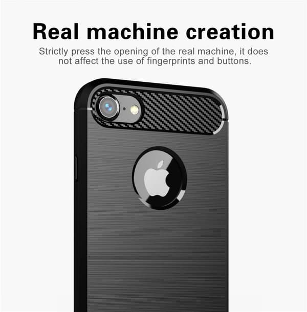 Apple iPhone 7 / 7S / 8 Suojakuori Suojakotelo joustavasta TPU-silikonista ruostumattoman teräksen ja hiilikuidun näköisenä