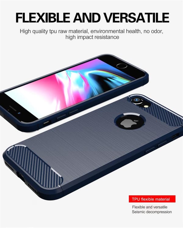 Deksel til iPhone 7 / 7S / 8 Beskyttelsesdeksel av fleksibelt TPU-silikon i rustfritt stål-karbonfiberutseende