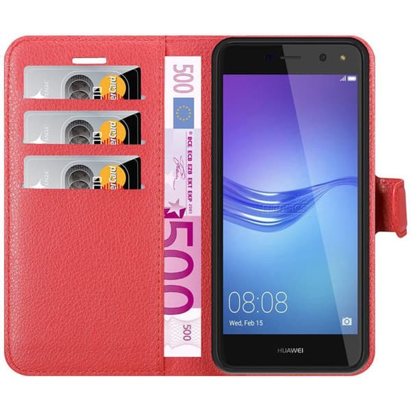 Huawei Y5 2017 / Y6 2017 Suojakotelo Lompakkokotelo Matkapuhelinkotelo Suojakuori jossa magneettisuljenta, jalusta-toiminto ja korttitasku