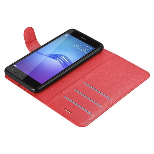 Huawei Y5 2017 / Y6 2017 Suojakotelo Lompakkokotelo Matkapuhelinkotelo Suojakuori jossa magneettisuljenta, jalusta-toiminto ja korttitasku