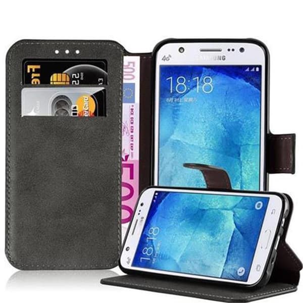 Samsung Galaxy J5 2015 Skal Plånboksfodral Fodral Case med ståfunktion och kortficka i retrodesign MATT GRÅ